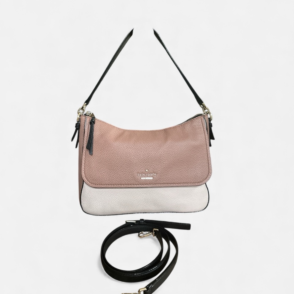 Kate Spade Blush & Cream Pebbled Leather Shoulder Bag | Colorblock | Crossbody - Picture 5 of 14